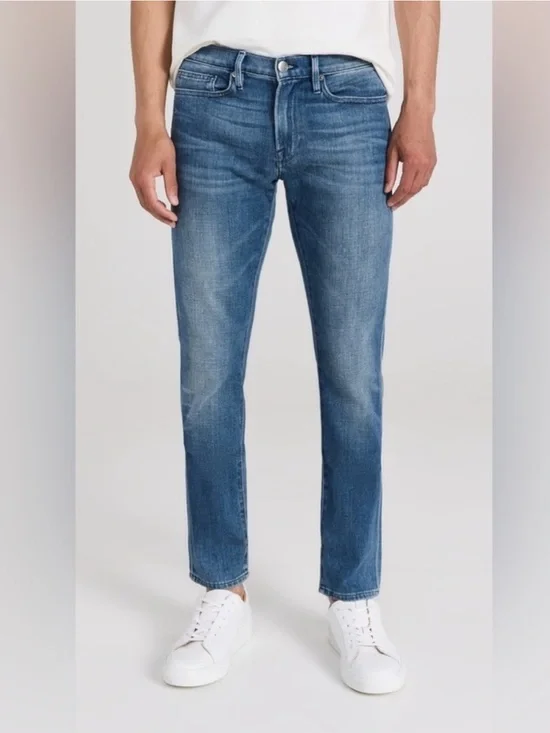 Frame Denim Men's L’Home Slim Straight Jeans in Mid Blue Wash - Picture 1 of 11